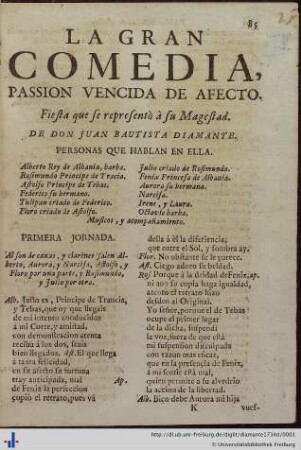 La gran comedia, passion vencida de afecto : fiesta que se representò à su Magestad