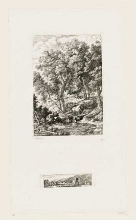Landschaft mit See und Turm