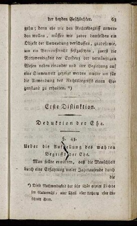 Erste Distinktion. Deduktion der Ehe.