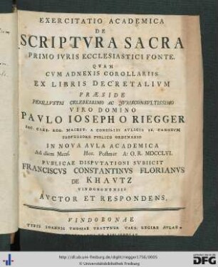 Exercitatio Academica De Scriptvra Sacra Primo Ivris Ecclesiastici Fonte