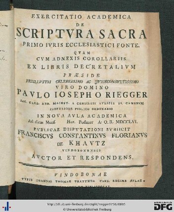 Exercitatio Academica De Scriptvra Sacra Primo Ivris Ecclesiastici Fonte