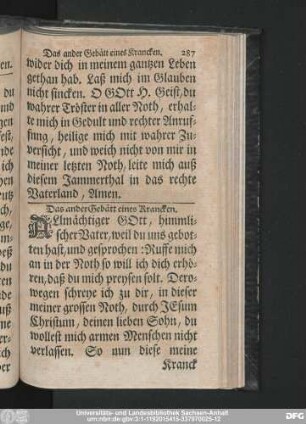 Das ander Gebätt eines Krancken.