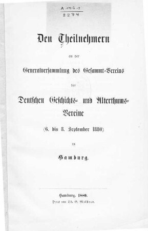 Das Alsterthal bei Hamburg : [den Theilnehmern an der Generalversammlung des Gesammt-Vereins der Deutschen Geschichts- und Alterthums-Vereine (6.bis 8. September 1880) zu Hamburg]