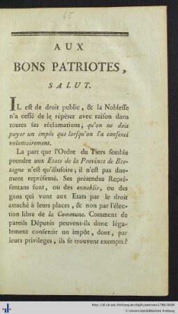 Aux Bons Patriotes, Salut.
