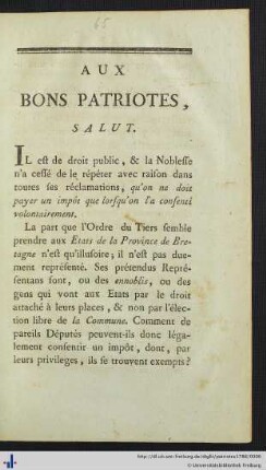 Aux Bons Patriotes, Salut.