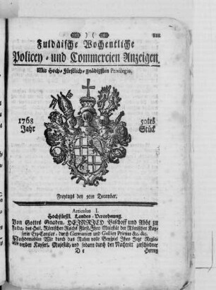 50tes Stück, Ausgabe vom 9. December 1768
