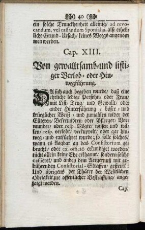 Cap. XIII. Von gewalltsamb- und listiger Verlob- oder Hinwegführung.