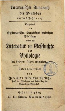 Litterarischer Almanach der Deutschen auf das Jahr ..., [1.]
