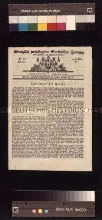 Extrablatt der Freude. Königlich Privilegirte Berlinische Zeitung (Vossische Zeitung), Nr. 67; 20. März 1848