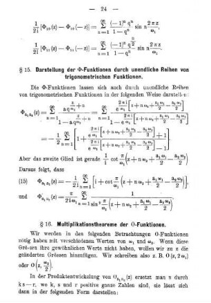 § 15. Darstellung der ...-Funktionen durch unendliche Reihen von trigonometrischen Funktionen.