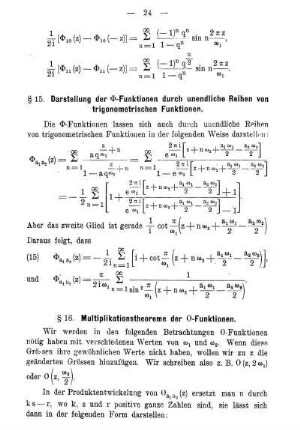 § 15. Darstellung der ...-Funktionen durch unendliche Reihen von trigonometrischen Funktionen.