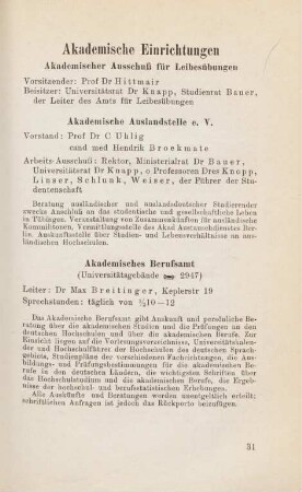 31-35, Akademische Einrichtungen