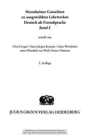 Mannheimer Gutachten zu ausgewählten Lehrwerken Deutsch als Fremdsprache: Band 2