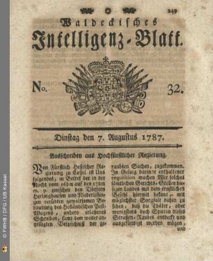 No. 32. Dinstag den 7. August 1787