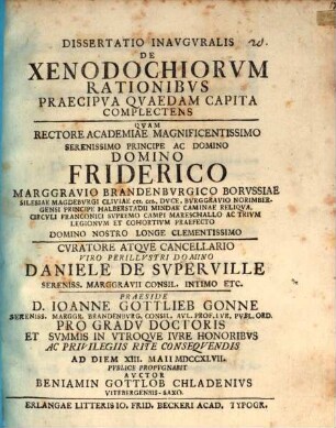 Dissertatio Inavgvralis De Xenodochiorvm Rationibvs Praecipva Qvaedam Capita Complectens