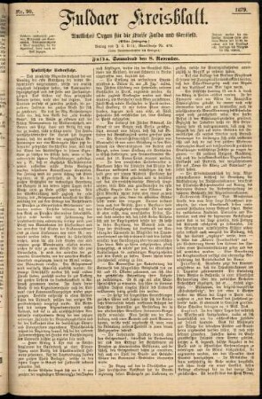 Erste Ausgabe vom Samstag, den 08. November 1879.