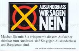 Aufkleber einer Initiative deutscher Verleger gegen Ausländerfeindlichkeit