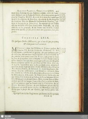 Chapitre LXIX. De quelques Ordres Militaires, qui n’ont été que projettez & n’ont point eu d’execution
