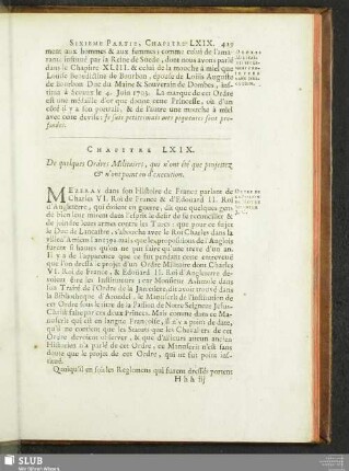 Chapitre LXIX. De quelques Ordres Militaires, qui n’ont été que projettez & n’ont point eu d’execution