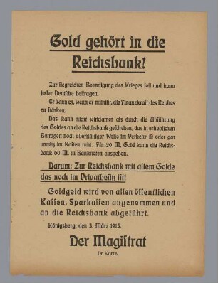 "Gold gehört in die Reichsbank!"