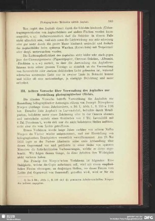 Aeltere Versuche über Verwendungen des Asphaltes zur Herstellung photographischer Clichés