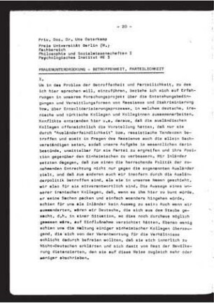 Frauenunterdrückung - Betroffenheit, Parteilichkeit