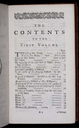 The Contents To The First Volume