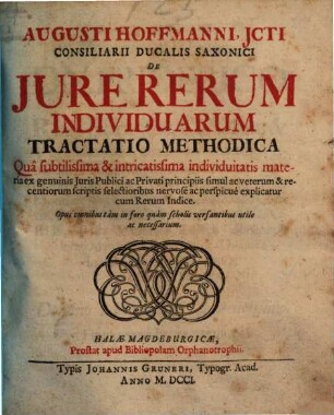 De iure rerum individuarum tractatio methodica ...