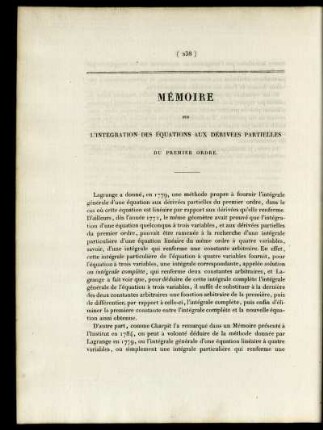 Mémoire sur L'intégration des équations aux dérivees partielles.