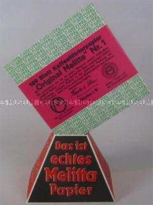 Werbeaufsteller für "grün-rote Melitta-Packung"