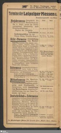 Termine der Leipziger Messen u. regelmäßigen Ausstellungen in Leipzig