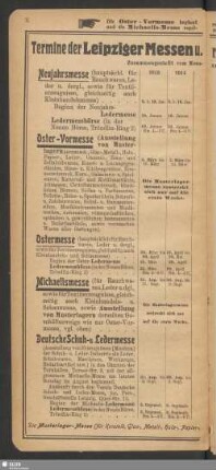 Termine der Leipziger Messen u. regelmäßigen Ausstellungen in Leipzig