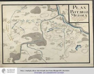 Plan von der Bataille ohnweit Meissen zwischen einem Corps der Combinirten Oestreichschen und Reichs Armee, und einem Koeniglichen Preussischen Corps vorgefallen den 21. September 1759. S.l.e.a. [Nach 1759]