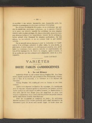 Variétés. Douze Fables Cambodgiennes.