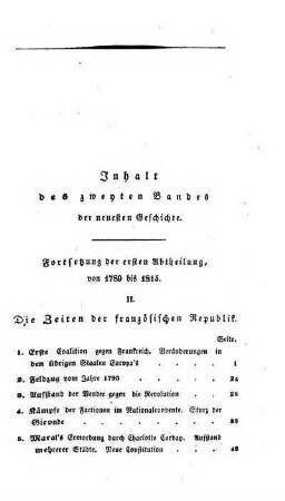 Inhalt des zweyten Bandes der neuesten Geschichte