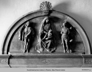 Der Heilige Bernhard von Siena zwischen den Heiligen Franziskus und Leonhard : Madonna mit Kind zwischen dem Heiligen Rochus und dem Heiligen Sebastian