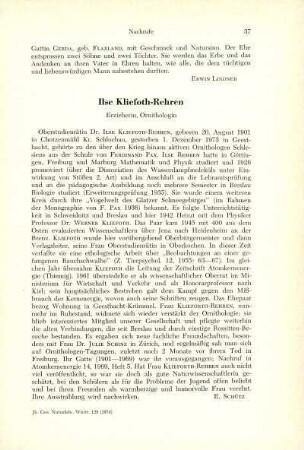 Ilse Kliefoth-Rehren, Erzieherin, Ornithologin