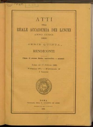 Seduta del 17 Febbraio 1895. Volume IV. - Fascicolo 4.