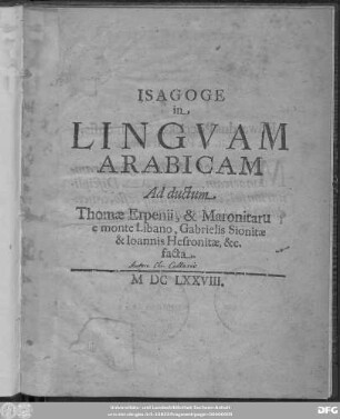Isagoge in Lingvam Arabicam