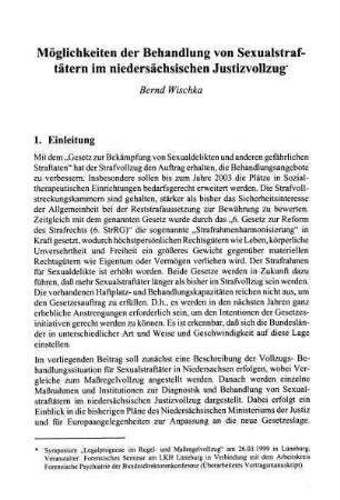 201-248, Möglichkeiten der Behandlung von Sexualstraftätern im niedersächsischen Justizvollzug