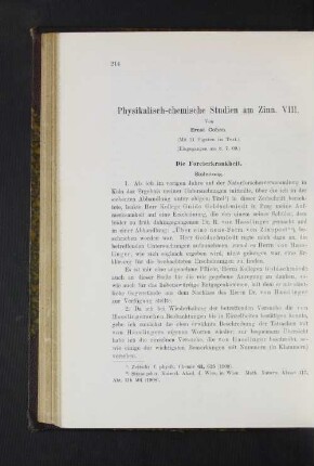 Physikalisch-chemische Studien am Zinn. VIII.