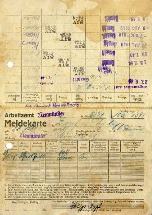 Meldekarte des Arbeitsamtes
