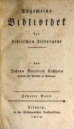 Allgemeine Bibliothek der biblischen Litteratur. 10. 1800