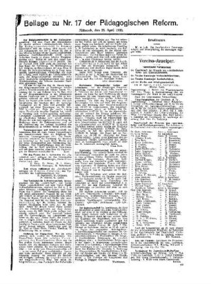 [Aus Hamburg] : [Fortsetzung aus dem Hauptblatt] ; Beilage zu Nr. 17 der Pädagogischen Reform