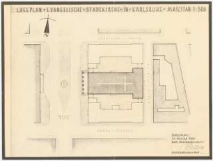 Evangelische Stadtkirche, Karlsruhe Wiederaufbau: Lageplan 1:500