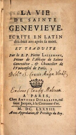 La vie de sainte Généviève