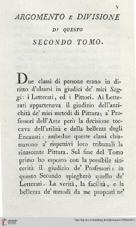 Argomento e divisione di questo secondo tomo
