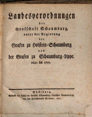 Schaumburg-Lippische Landesverordnungen. 2. 1640/1777 (1805)