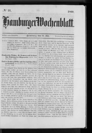 Nr. 21 1860. Hamburger Wochenblatt.