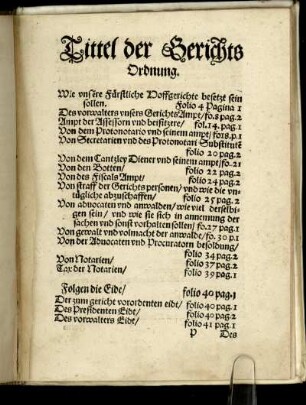 Tittel der Gerichts Ordnung.